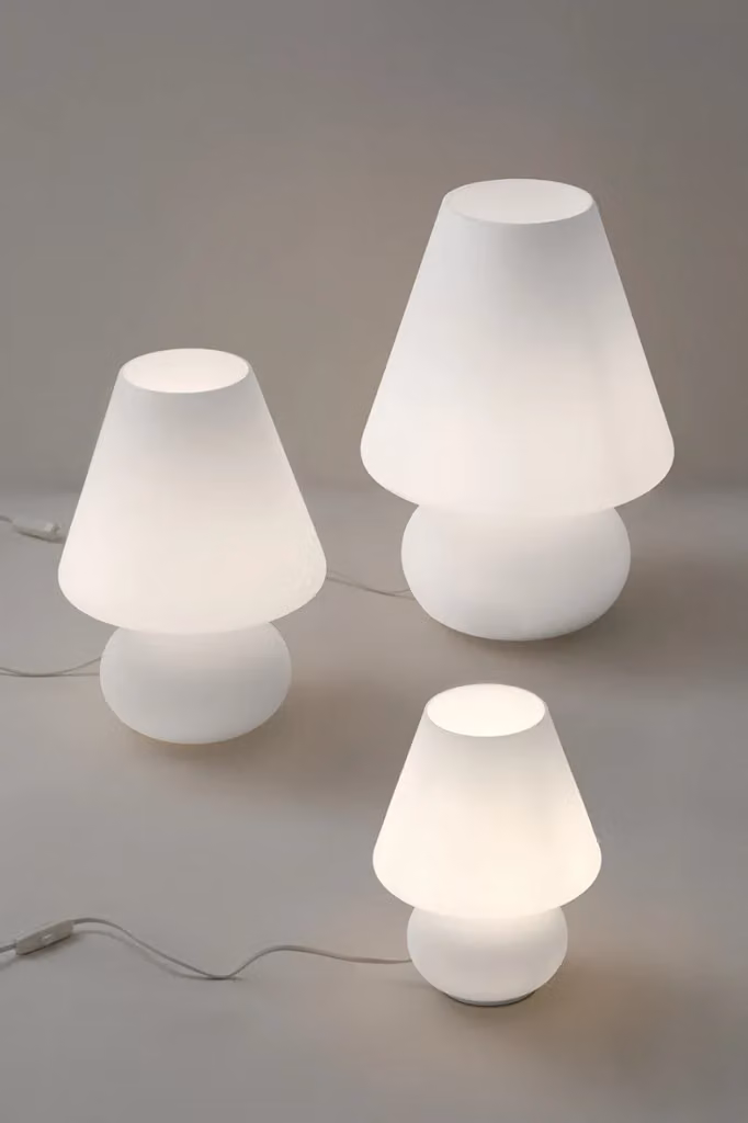 Lampada da tavolo Gloria Rossini Group in vetro bianco satinato, stile moderno, E14 60W, Altezza: 20 cm – 2