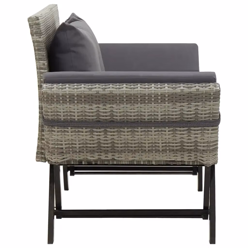 Panchina da giardino moderna vidaXL in polyrattan grigio con cuscini e braccioli L: 176 cm – 2