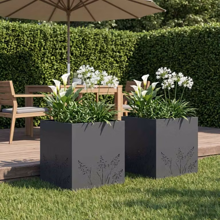 Set di 2 vasi da giardino vidaXL in metallo, colore antracite, L 50 cm x P 50 cm x H 49 cm