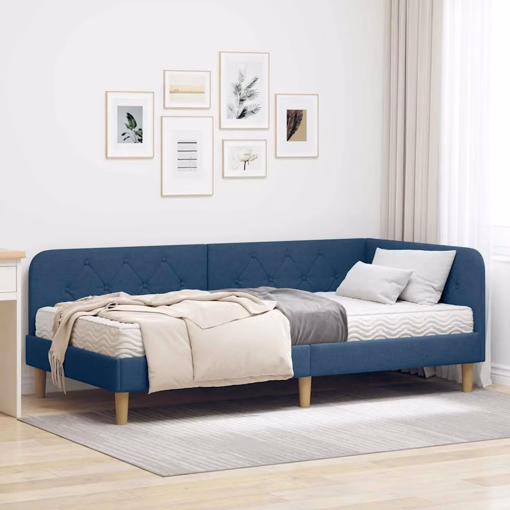 Cornice del letto ad angolo vidaXL in tessuto blu, L/P/H: 190 x 90 x 72 cm – 1