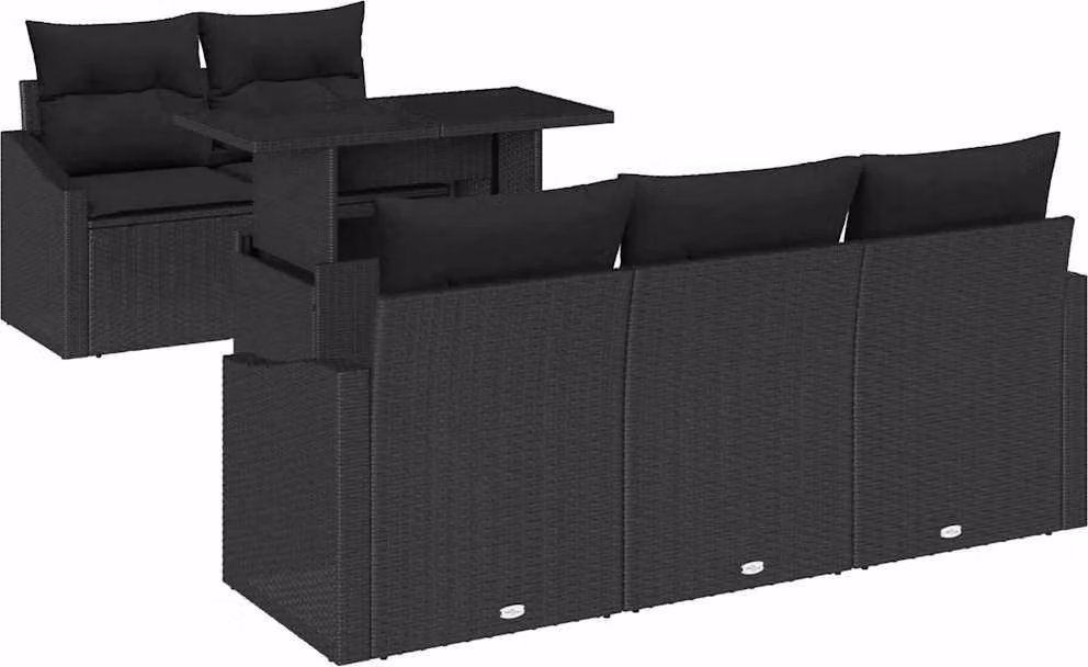 Set Divano da Giardino con cuscino 6 pcs Nero polyrattan