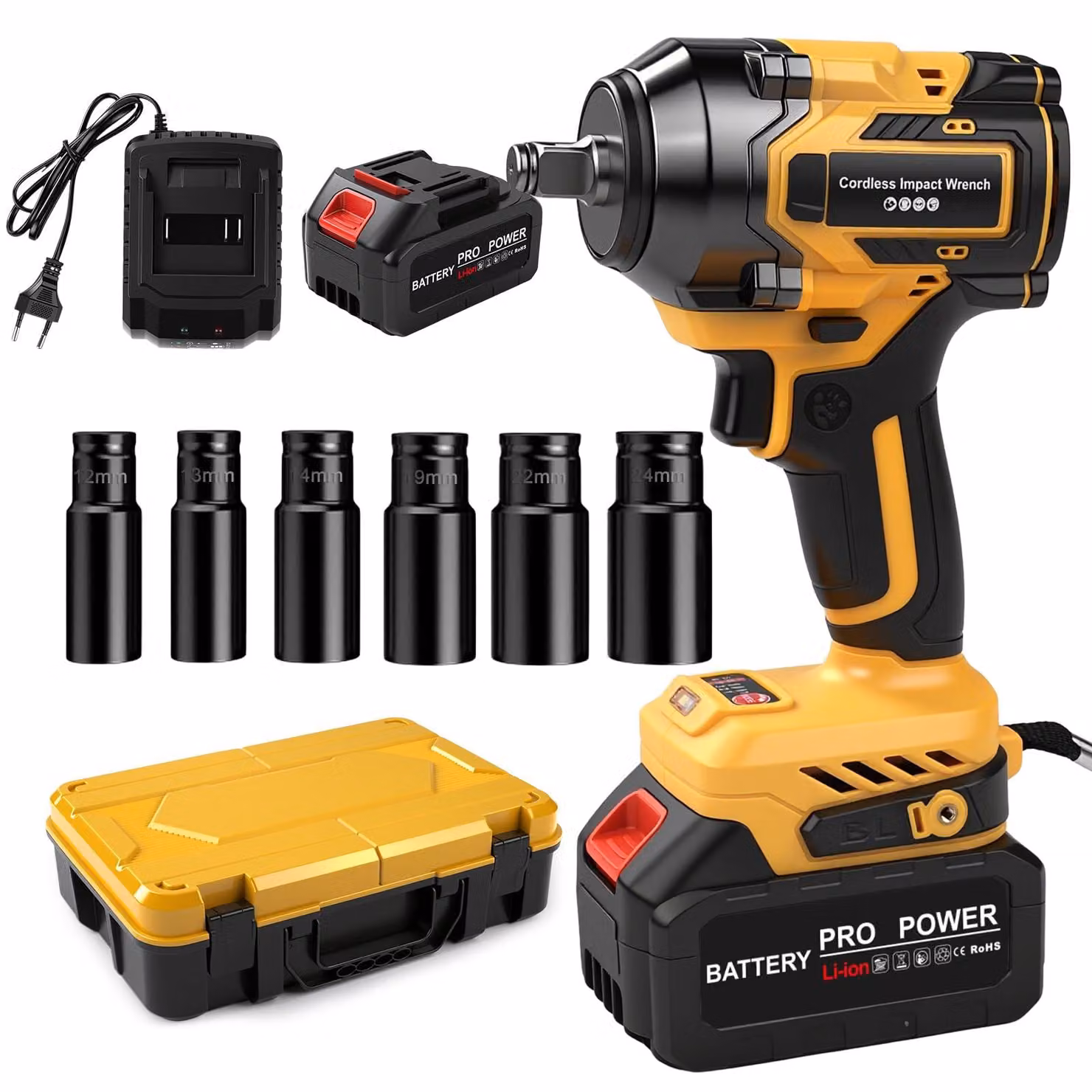 Chiave a percussione wireless - 21 Volt, coppia elevata - Potenza: 650 Nm - Attacco: 1/2 pollici - Materiale: metallo - Adatta per uso automobilistico e domestico