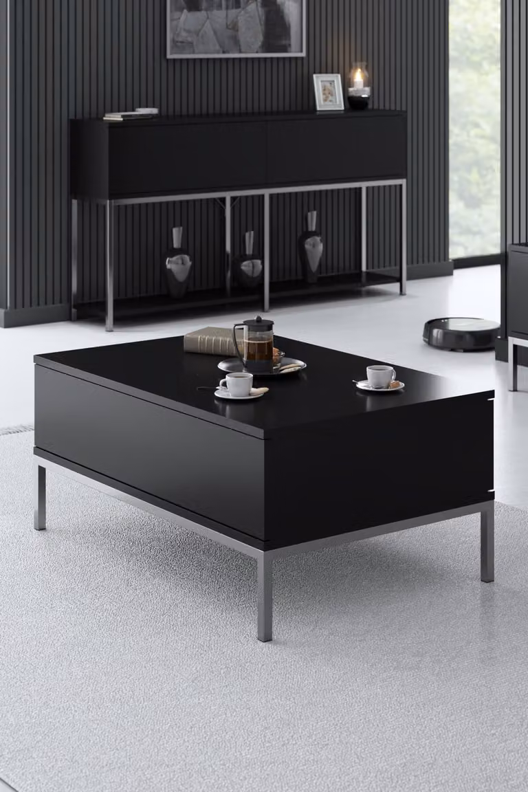 Skye Decor, Lord - Nero, Argento, tavolino da caffè, 100 % MELAMIN COATED SLIPBOARD, nero, 90 x 60 x 40 cm