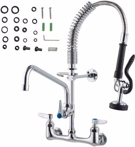 Rubinetto industriale con erogatore a spruzzo, altezza 53,3 cm, centro del rubinetto a 20,3 cm, bocchetta girevole da 30,5 cm, rubinetto da cucina a parete, realizzato in ottone con ugello a spruzzo removibile