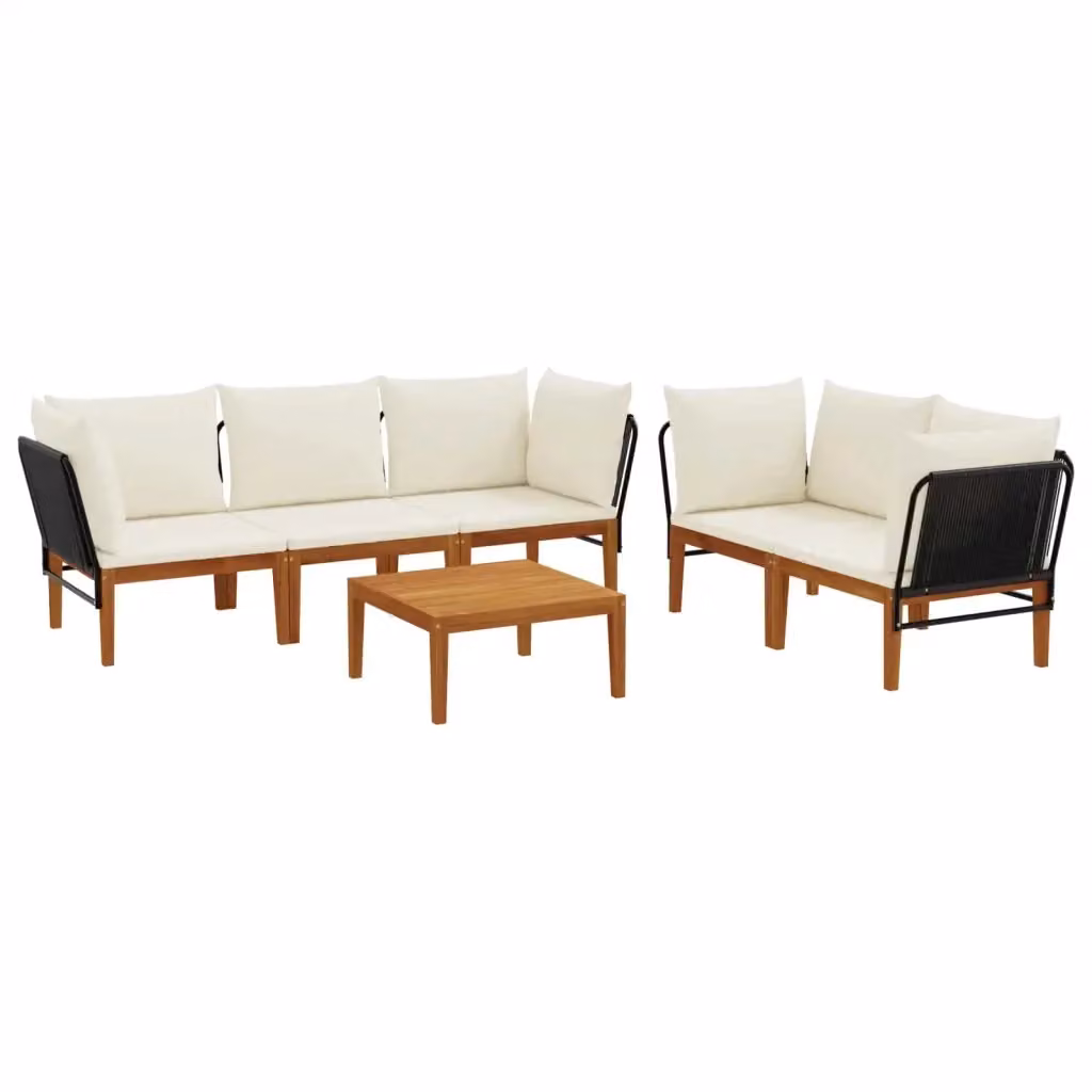 Set da giardino a forma di L vidaXL in legno di acacia con cuscini beige e bianco per esterno – 2