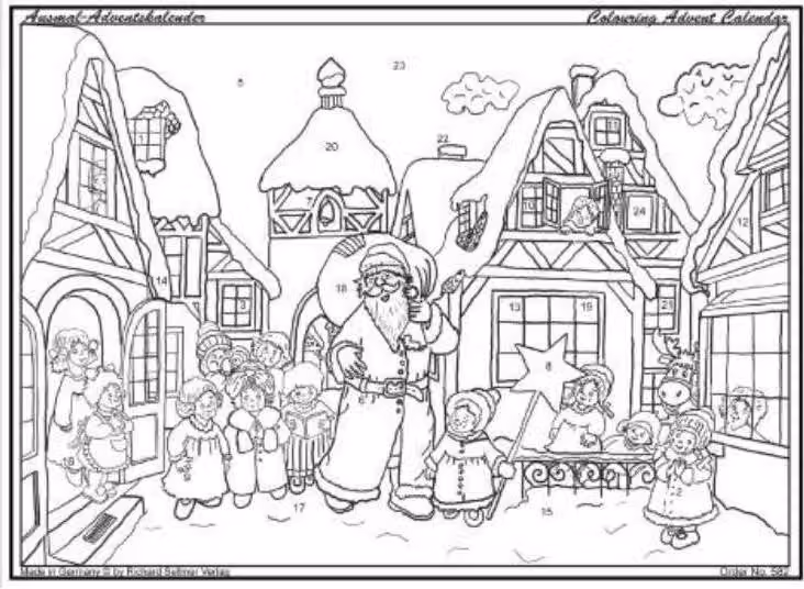 Calendario dell'Avvento da colorare: il mercatino di Natale – 24 finestrelle da decorare