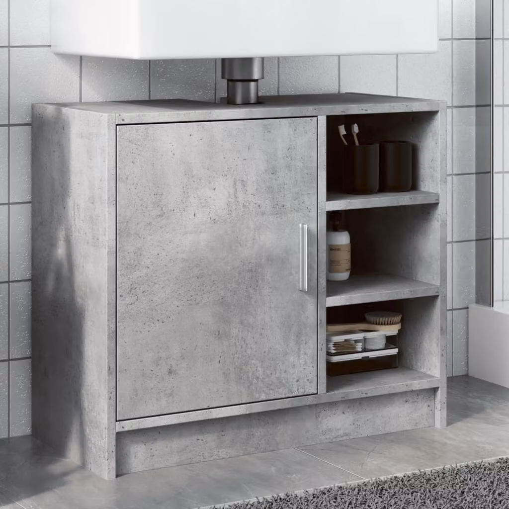 Mobile Lavabo vidaXL Grigio Cemento in Legno Multistrato e MDF con Ripiano Aperto L: 63 cm, P: 29 cm, H: 55 cm
