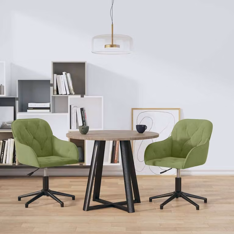 Set di 2 sedie da pranzo girevoli vidaXL in velluto verde chiaro con base moderna