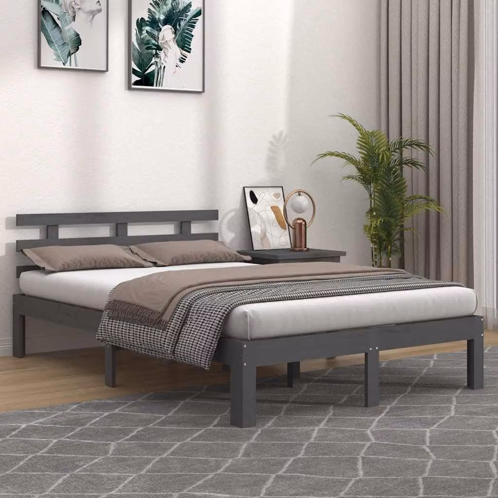 Giroletto vidaXL in legno massello di pino grigio, King Size, L/P/H: 150 x 200 x 69,5 cm