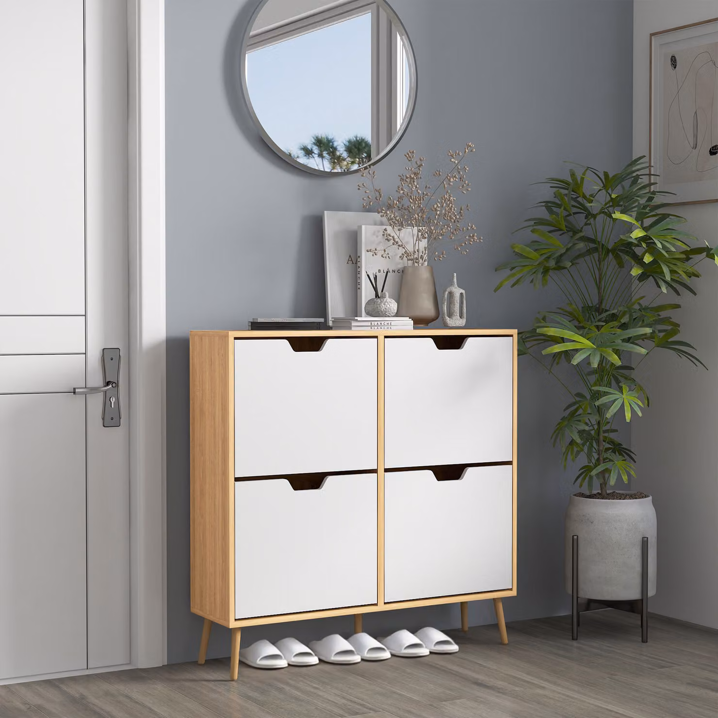 Scarpiera moderna HOMCOM in legno di pino e MDF con scomparti basculanti, disponibile in bianco o marrone, L/P/H: 95 x 26 x 95 cm – 2