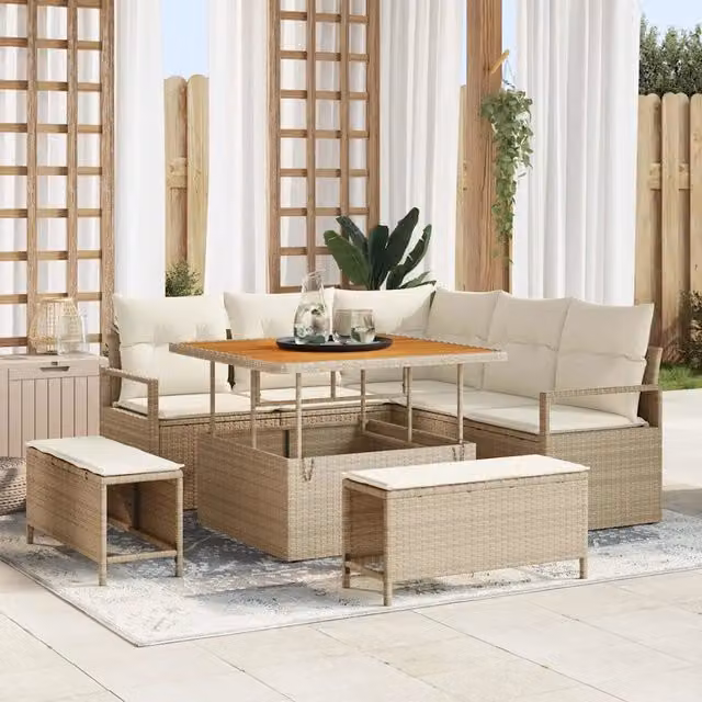 Set Divano da Giardino 8 pz Beige polyrattan 3362516