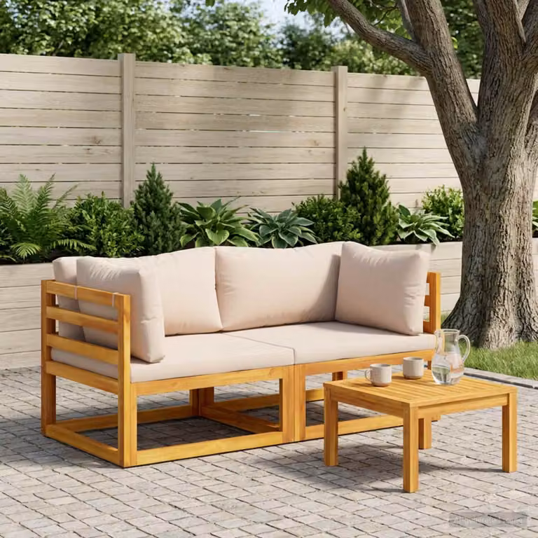 Divano angolare reversibile vidaXL in tessuto con cuscini, struttura in legno di acacia, disponibile in beige o grigio