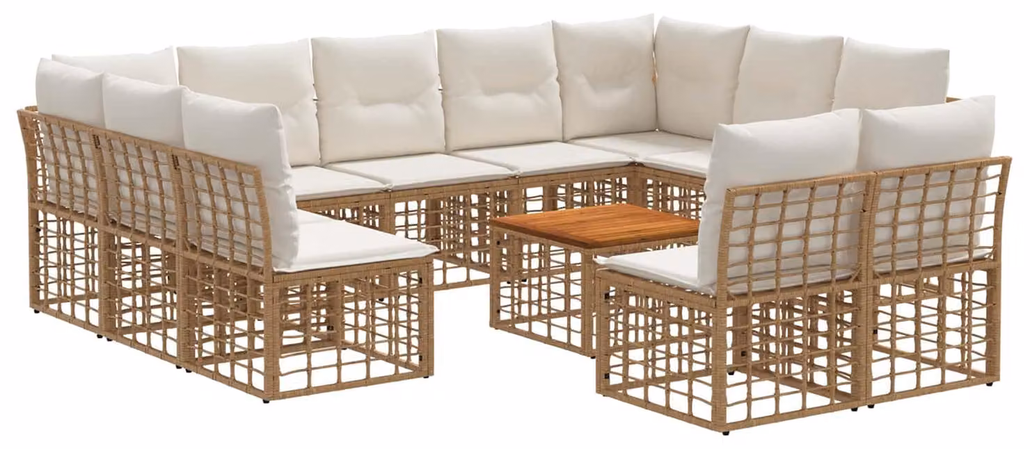 Set di divani da esterno 12 pcs Naturale e Bianco Crema
