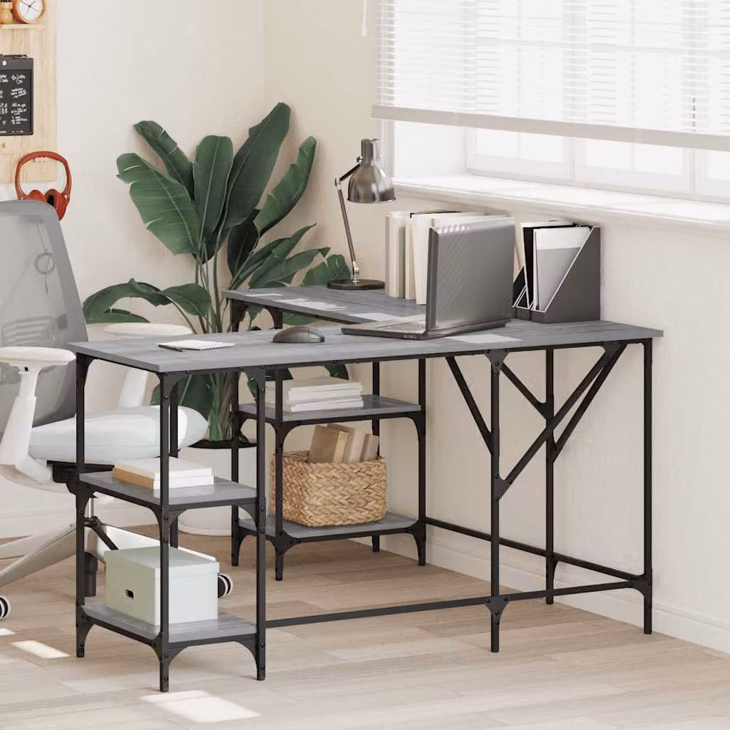 Scrivania angolare vidaXL in stile industriale, Grigio Sonoma, L/P/H: 139 x 139 x 75 cm