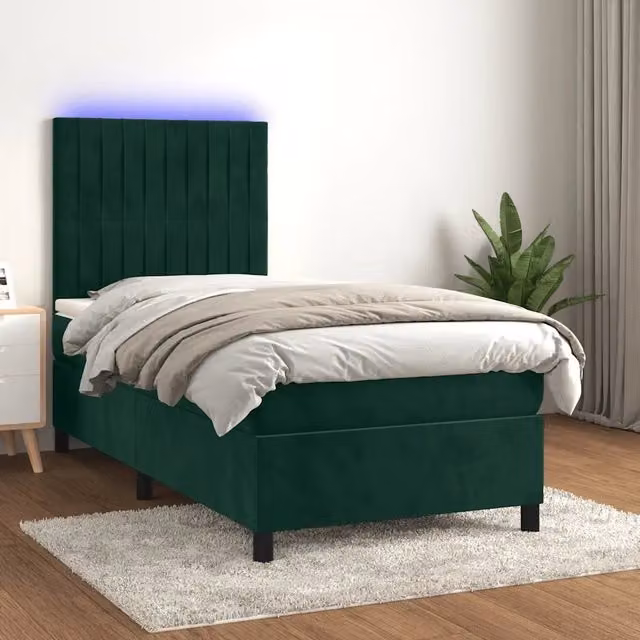 Letto Ibrido con Materasso a Molle Insacchettate vidaXL in Velluto Verde con Illuminazione LED e Porta USB L/P/H: 100 x 200 x 203 cm – 1