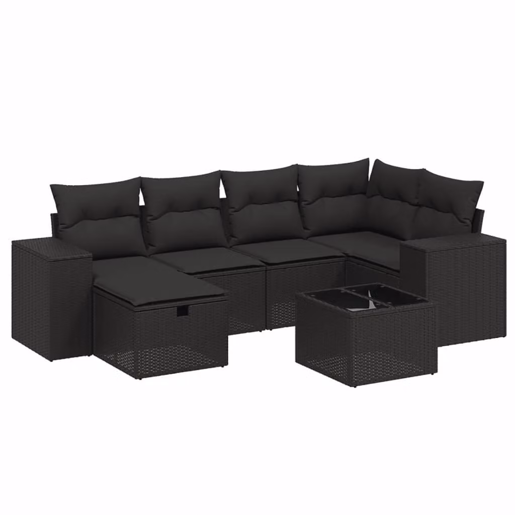 Set Divani da Giardino con Cuscini 7pz Nero Polyrattan