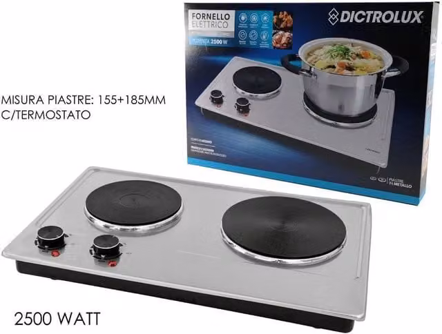 Trade Shop - Fornello Elettrico Con Doppia Piastra Termostato 2500 Watt Per Campeggio 873801 -