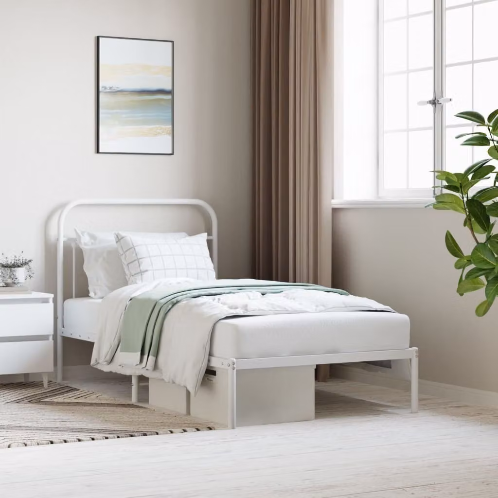The Living Store Struttura letto con testiera in metallo bianco 100x190 cm