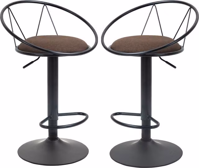 Set di 2 sgabelli alti da bar HOMCOM con schienale e poggiapiedi, rivestimento in lino marrone e base metallica rotante, regolabili in altezza