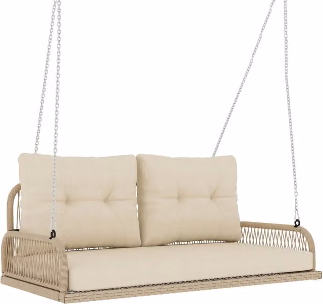 Altalena da giardino Minimal a 2 posti in rattan beige con cuscini L: 115 cm, P: 66 cm, H: 44 cm