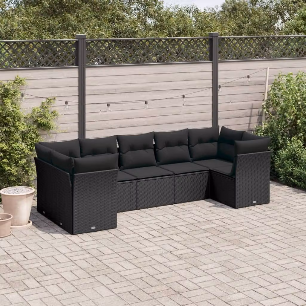 Maison Exclusive - Set Divani da Giardino con Cuscini 7pz Nero Polyrattan