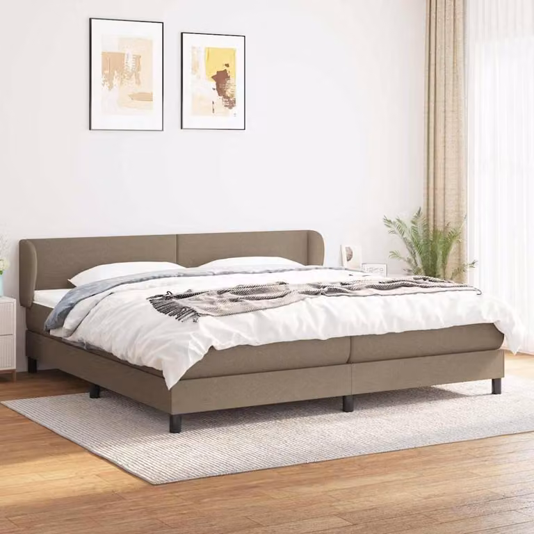 vidaXL Giroletto a Molle con Materasso Ibrido in Tessuto Beige e Bianco, L/P: 200 x 200 cm