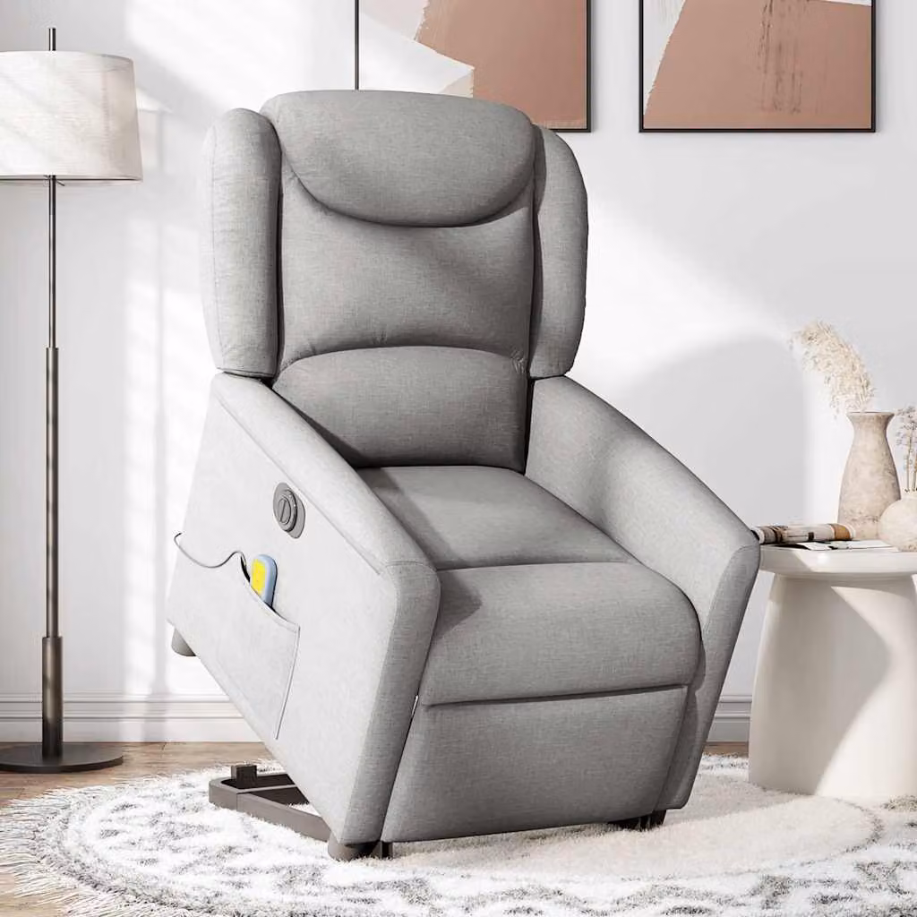 vidaXL Poltrona Alzapersona Massaggi Elettrica Grigio Nuvola Tessuto