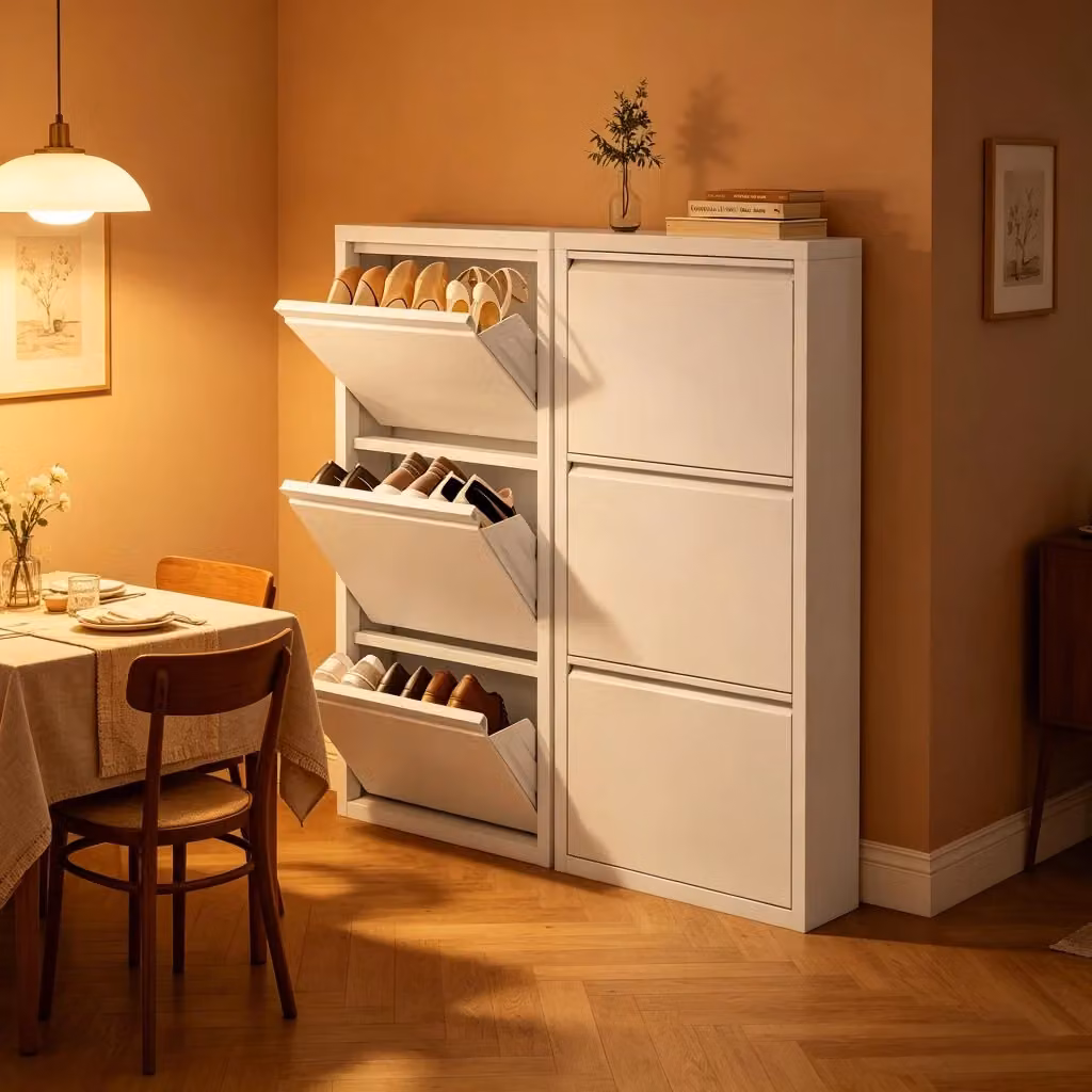 Set di 2 scarpiere moderne in metallo bianco opaco con ante a ribalta per ingresso, montaggio a parete – 2