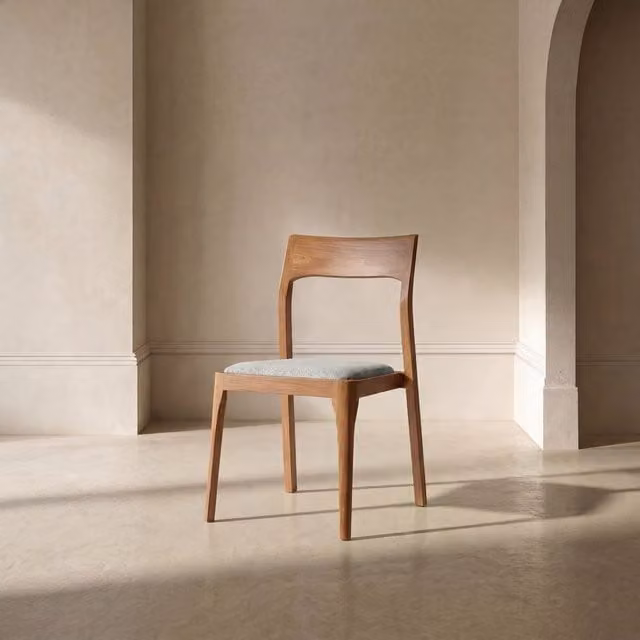 Sedia Nory Banak in legno massello di hevea imbottita color beige per la tua sala da pranzo