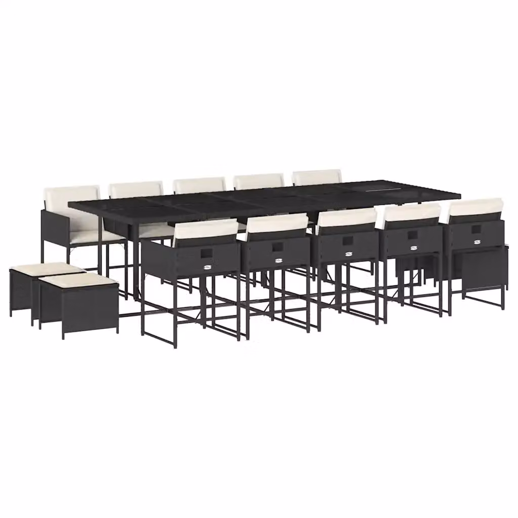 Set da Pranzo da Giardino vidaXL in Polyrattan Nero con Cuscini e Tavolo in Vetro per 15 Persone – 2