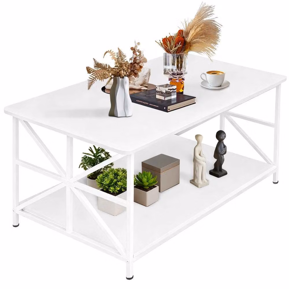 Tavolino da salotto - Tavolino rettangolare - Piano in legno con struttura in metallo - Ripiano inferiore - Design moderno e minimalista - 100x52x47 cm