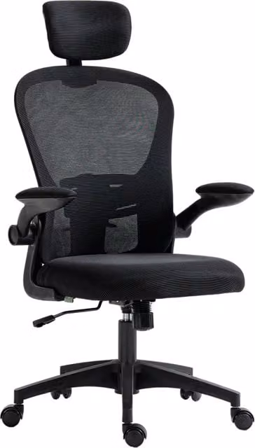 Sedia da Ufficio Minimal con Schienale in Rete e Supporto Lombare Regolabile Nero L/P/H: 62 x 64 x 120 cm – 1