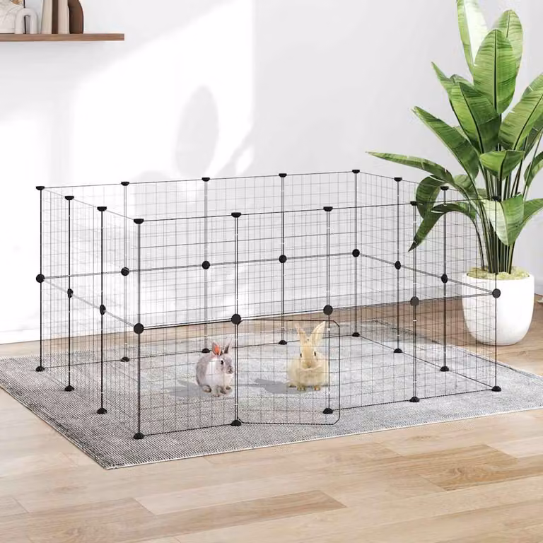 Gabbia per animali vidaXL in acciaio con 28 pannelli e porta, colore nero, L 140 cm x P 105 cm x H 70 cm