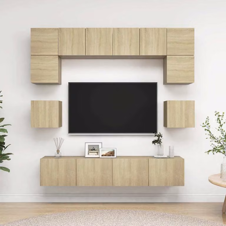 Set di mobili TV vidaXL 8 pezzi in legno multistrato color rovere sonoma per soggiorno