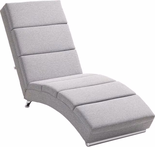 Chaise Longue Reclinabile Xylo in Tessuto Grigio con Schienale Alto e Gambe in Metallo