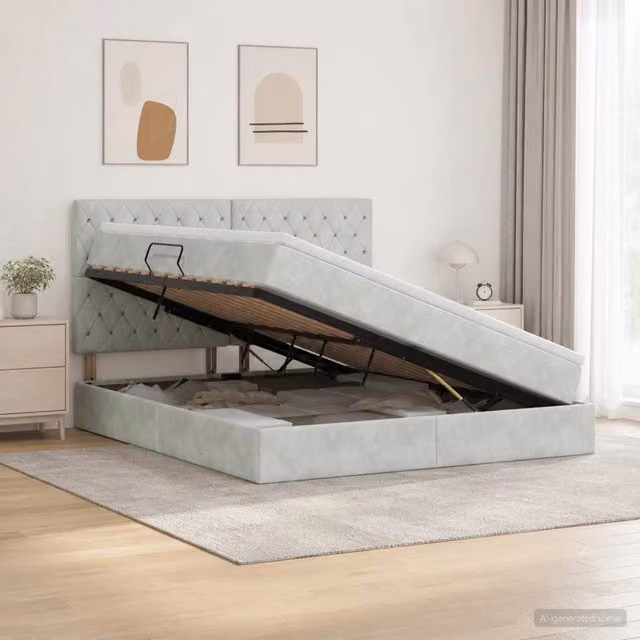 Letto con contenitore e materasso vidaXL in tessuto grigio, L/P/H: 160 x 200 x 128 cm