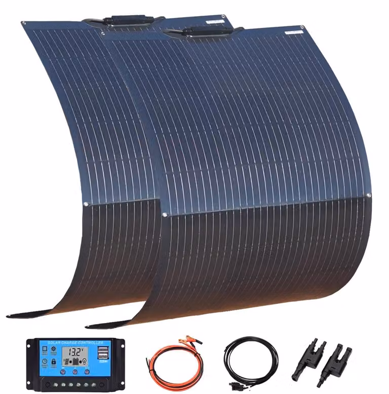 Set di pannelli solari flessibili, 2 pannelli da 150W ciascuno, alta efficienza, design impermeabile, 300w 2 pezzi 150w set