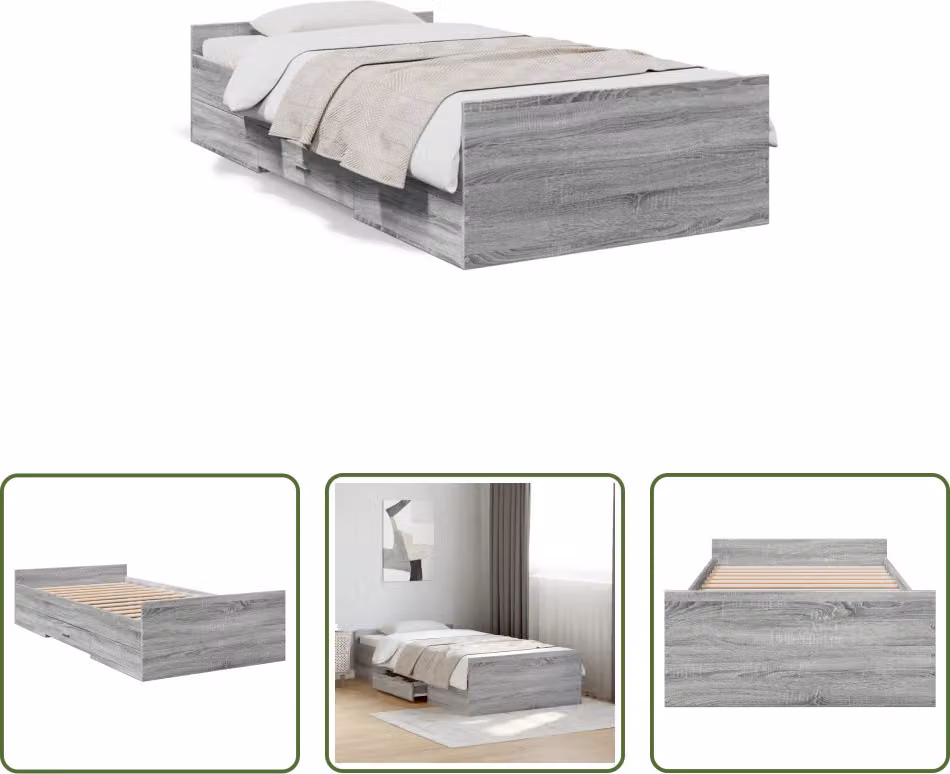 The Living Store Struttura letto con cassetti Grey Sonoma 75x190 cm Materiale a base di legno