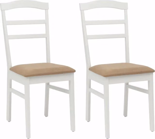 Set di 2 sedie da pranzo in legno di gomma con seduta in tessuto, stile vintage, colore bianco e marrone