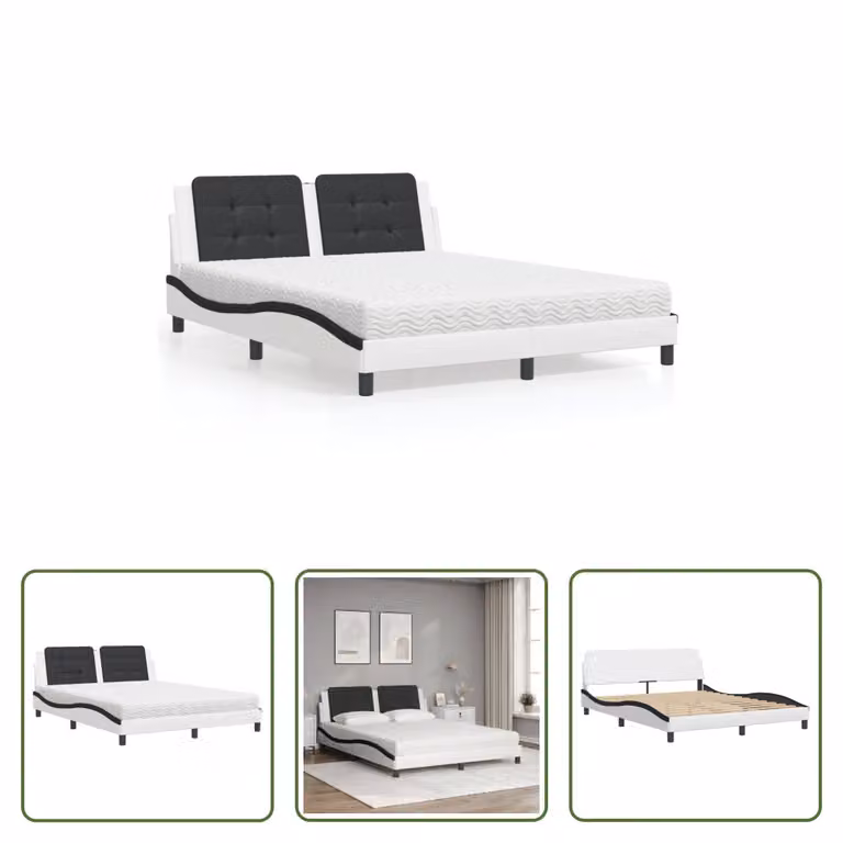 The Living Store Letto con materasso bianco e nero 160x200 cm in ecopelle