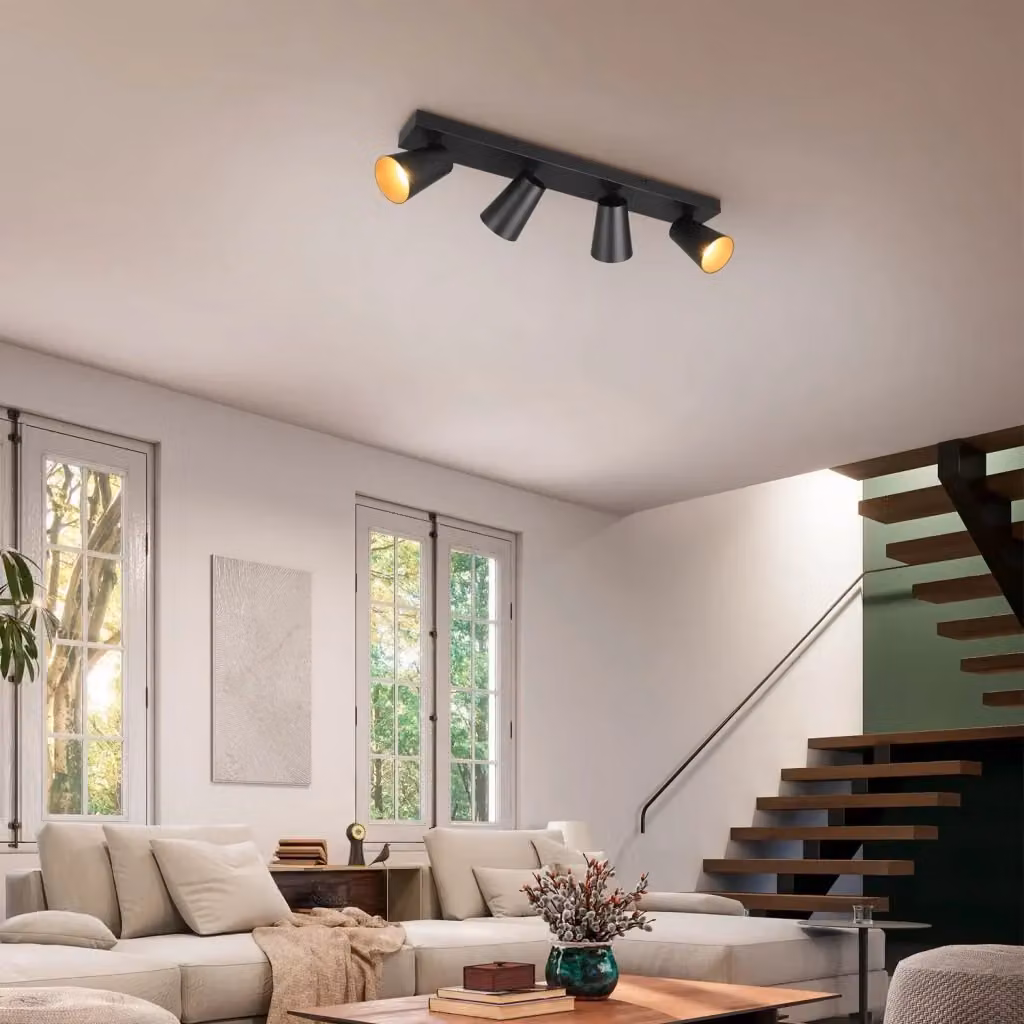LÚZETE Silvano Spot da Soffitto e Parete a 4 Luci in Metallo Nero per Lampadine GU10 – 2