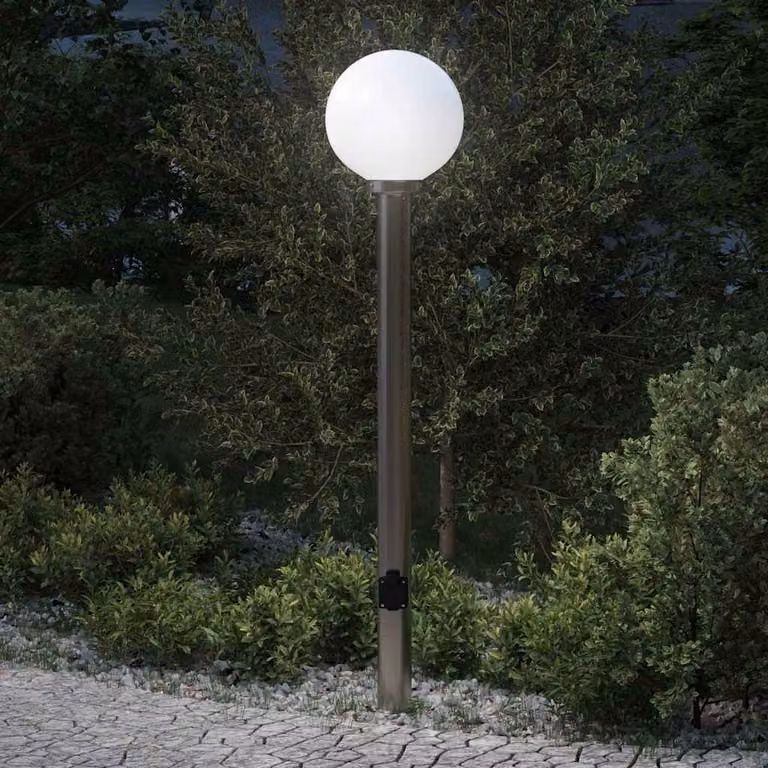 vidaXL Lampada a paletto con presa elettrica in acciaio inox argento, Altezza: 120 cm, IP44
