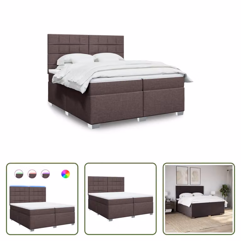 The Living Store Letto a molle con materasso marrone scuro 200x200 cm in tessuto
