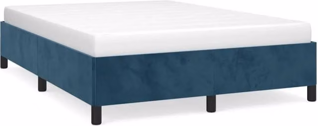 Letto matrimoniale DESIGN IN in velluto blu scuro con doghe in legno, L/P/H: 143 x 200 x 203 cm