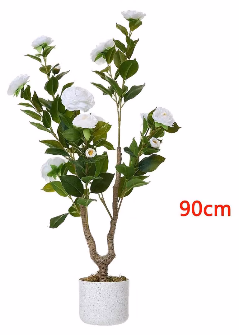 Camelia - Albero di camelia artificiale - Altezza 90 cm - Fiori realistici - Decorazione per interni - Facile da pulire - Plastica - 1 pezzo - Rosa