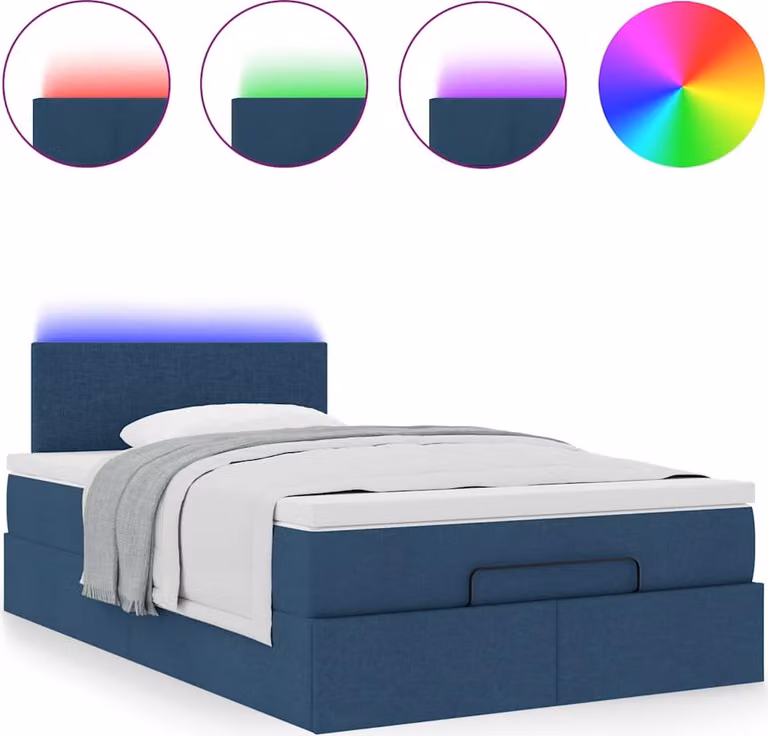 Pouf Letto con Materasso e LED Blu 120x200 cm in Tessuto