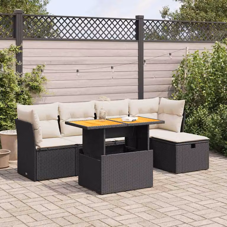 Set Divano da Giardino vidaXL 6 pz in Polyrattan con Cuscini e Tavolino, Design Moderno a L per Terrazza e Giardino