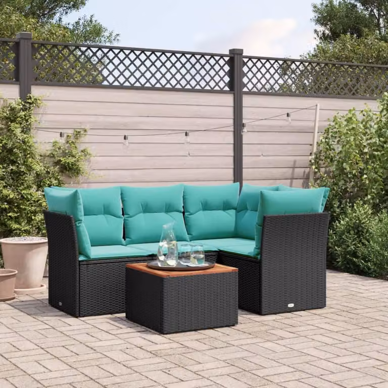 Maison Exclusive - Set Divani da Giardino 5 pz con Cuscini Nero in Polyrattan