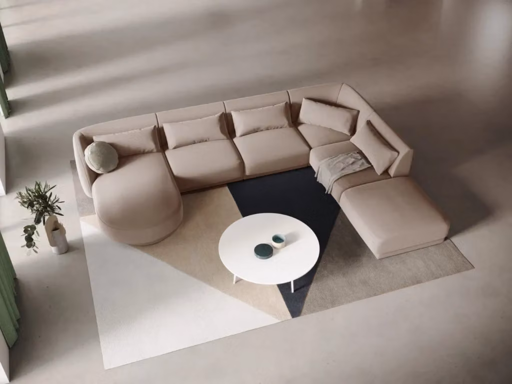 Divano panoramico destro Tulum di Cosmopolitan Design in velluto beige per 6 persone L/P/H: 330 x 167 x 70 cm – 2