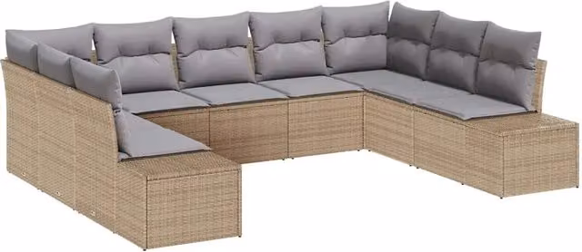 Set Divano da Giardino a Forma di U vidaXL in Metallo e Rattan con Cuscini Beige e Grigio per 8-9 Persone